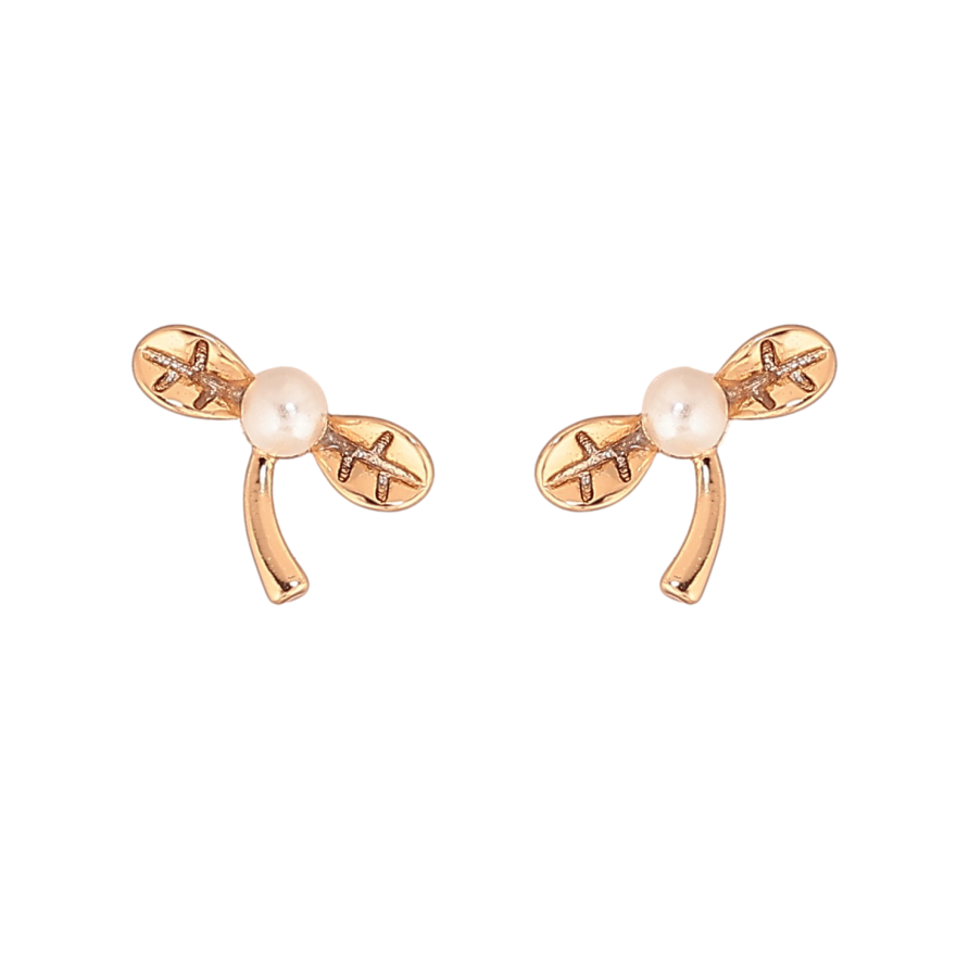 Сережки Xuping колір Позолота 18К пусети "Листочки з перлинами" фото №1