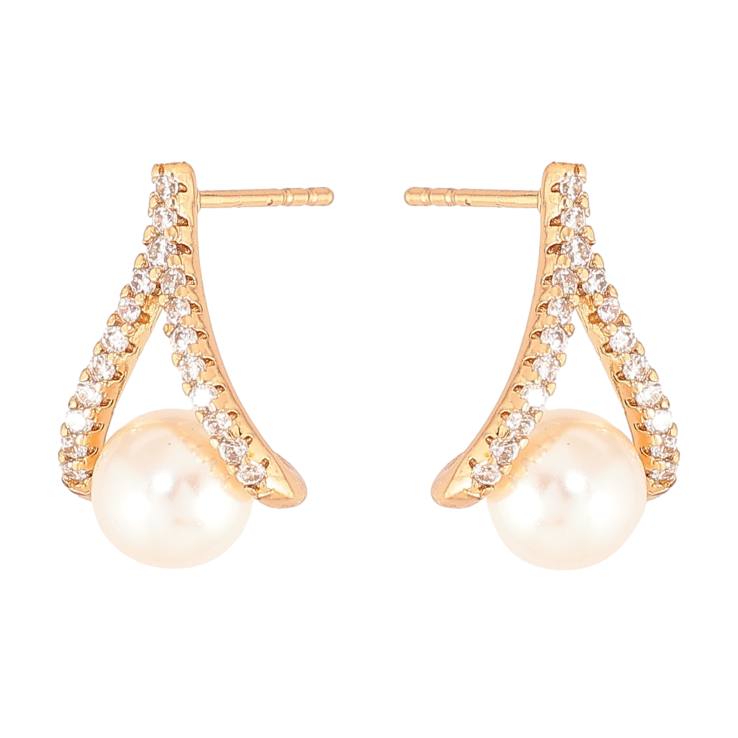 Сережки Xuping колір Позолота 18К пусети "Петельки з перлинами та кристалами" фото №3 Сережки Xuping колір Позолота 18К пусети "Петельки з перлинами та кристалами" фото №3