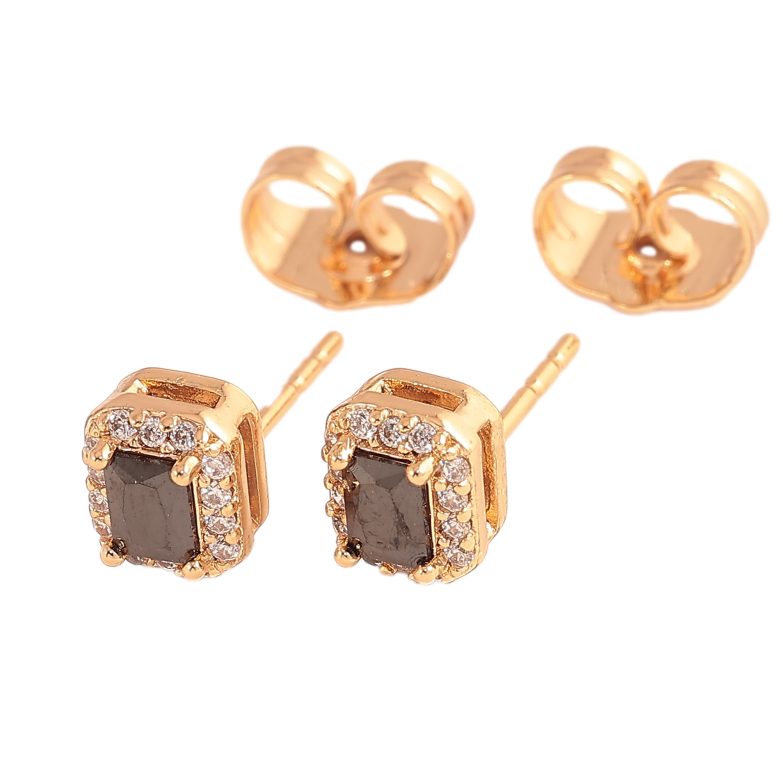 Сережки Xuping колір Позолота 18К пусети "Чорні кристали в обрамленні" фото №1 Сережки Xuping колір Позолота 18К пусети "Чорні кристали в обрамленні" фото №1