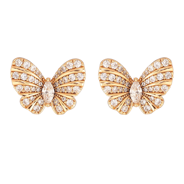 Сережки Xuping колір Позолота 18К пусети "Метелики з кристалами" фото №6 Сережки Xuping колір Позолота 18К пусети "Метелики з кристалами" фото №6