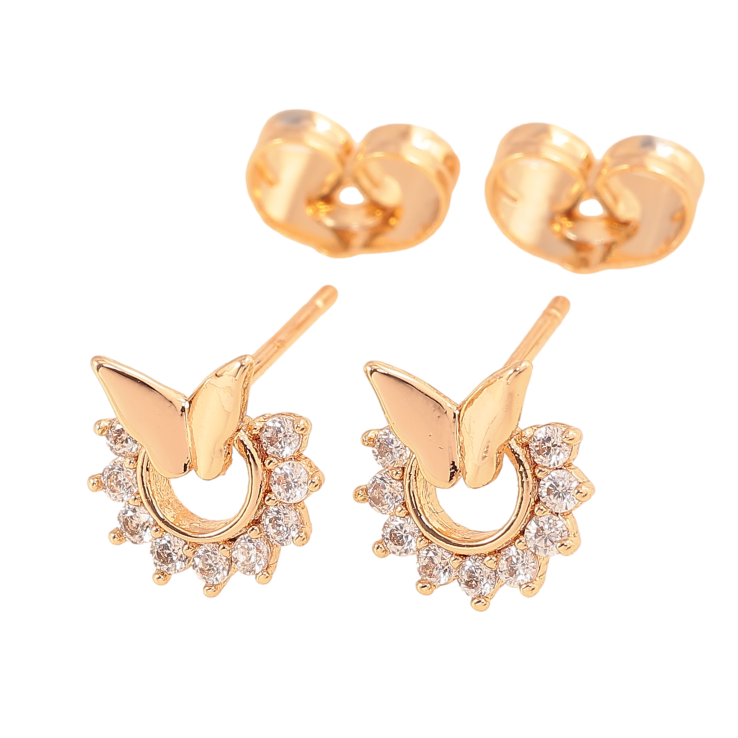 Сережки Xuping колір Позолота 18К пусети "Метелики з кристальними кільцями" фото №22