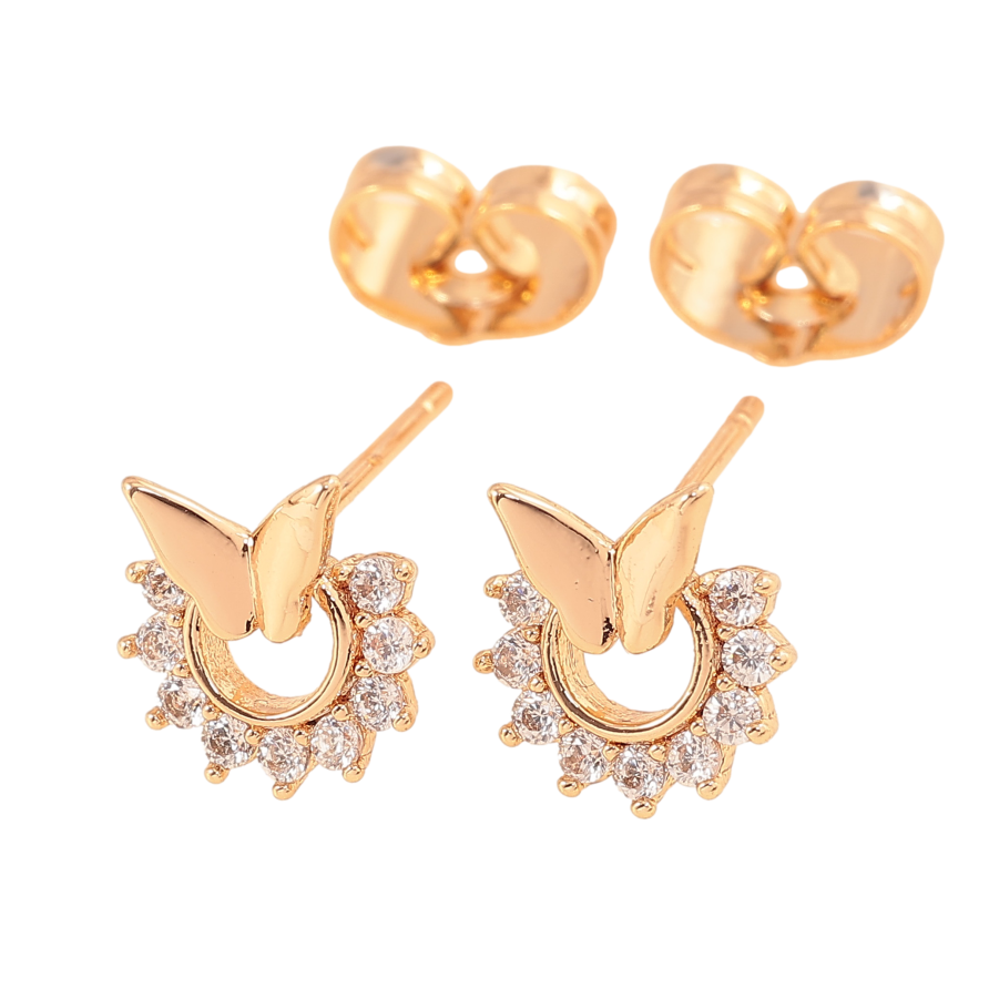 Серьги Xuping цвет Позолота 18К пусеты "Бабочки с кристальными колечками" фото №1 Серьги Xuping цвет Позолота 18К пусеты "Бабочки с кристальными колечками" фото №1