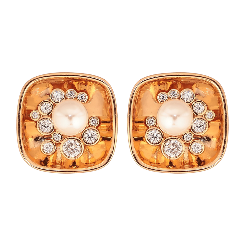 Сережки Xuping колір Позолота 18К пусети "Візерунок з кристалами і перлинами" фото №4