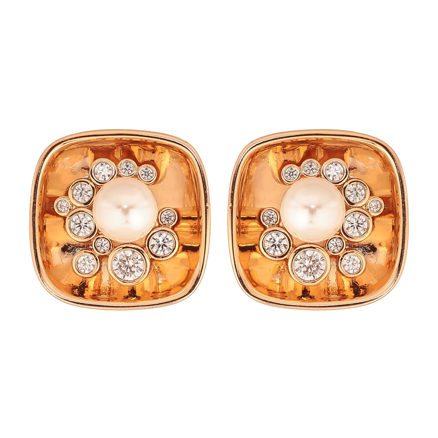 Серьги Xuping цвет Позолота 18К пусеты "Узор с кристаллами и жемчужинами" фото №1 Серьги Xuping цвет Позолота 18К пусеты "Узор с кристаллами и жемчужинами" фото №1