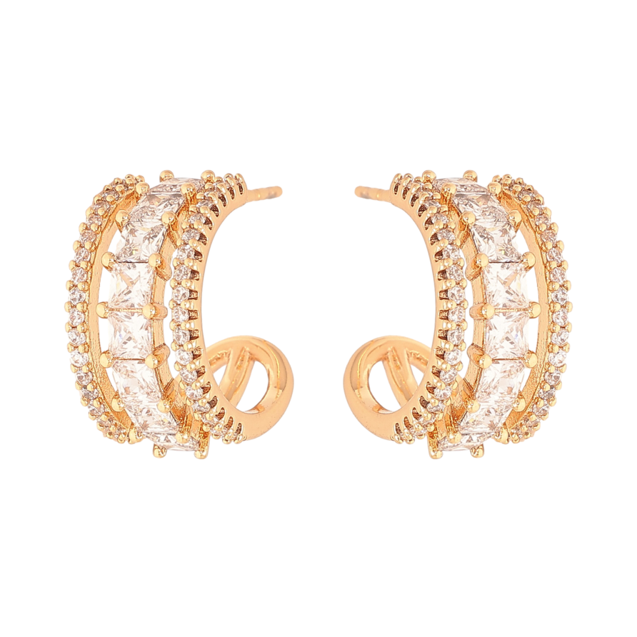 Сережки Xuping колір Позолота 18K пусети "Дуги з кристалами" фото №1