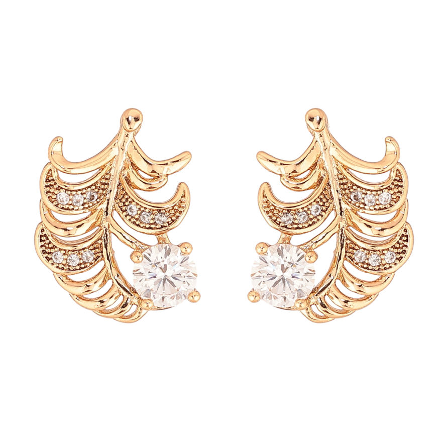 Сережки Xuping колір Позолота 18К пусети "Перо з кристалами" фото №1