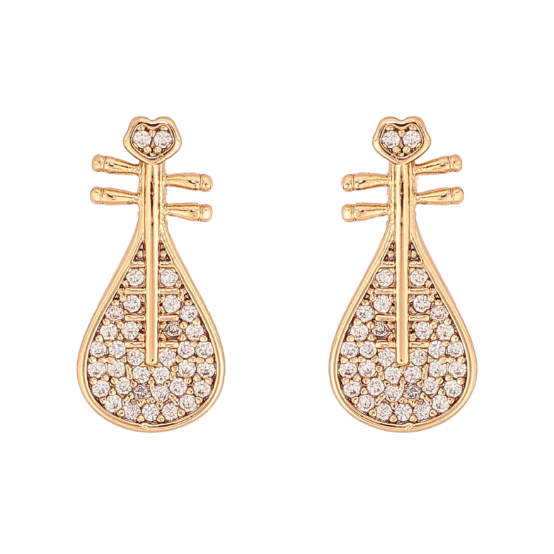 Сережки Xuping колір Позолота 18К пусети "Лютня з кристалами" фото №1