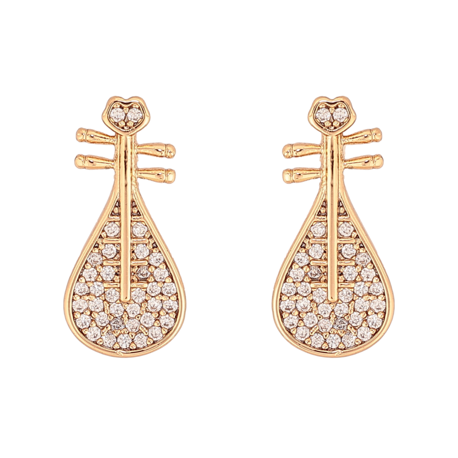 Сережки Xuping колір Позолота 18К пусети "Лютня з кристалами" фото №1