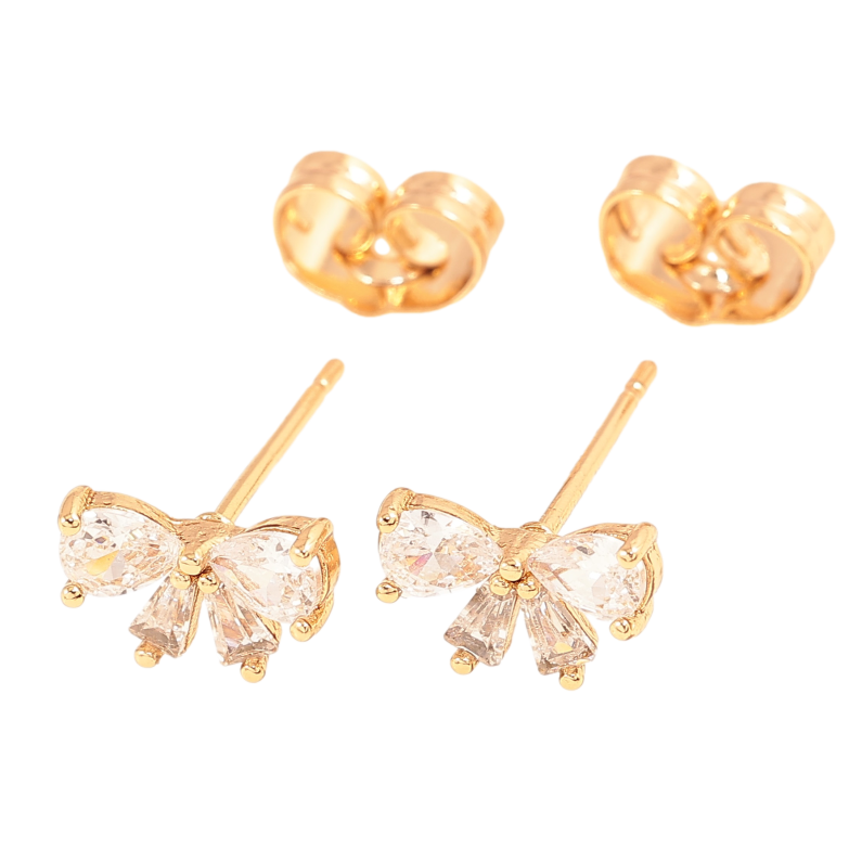Сережки Xuping колір Позолота 18К пусети "Кристальні банти" фото №1 Сережки Xuping колір Позолота 18К пусети "Кристальні банти" фото №1