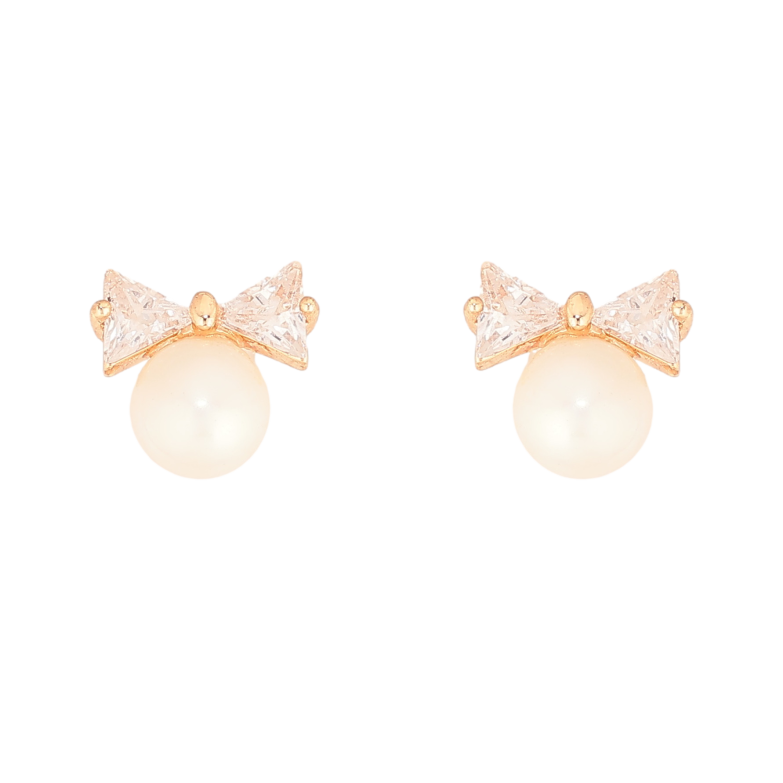 Сережки Xuping колір Позолота 18К пусети "Перлини з кришталевими бантами" фото №1 Сережки Xuping колір Позолота 18К пусети "Перлини з кришталевими бантами" фото №1