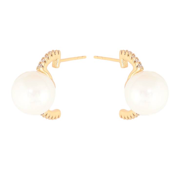 Серьги Xuping цвет Позолота 18К пусеты "Дуги с жемчужинами" фото №21