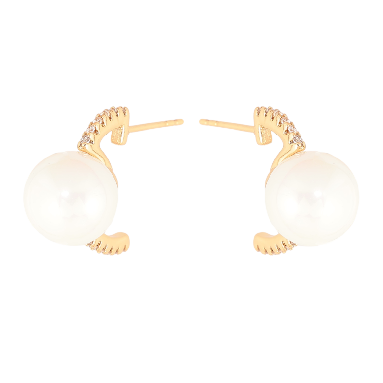 Серьги Xuping цвет Позолота 18К пусеты "Дуги с жемчужинами" фото №2 Серьги Xuping цвет Позолота 18К пусеты "Дуги с жемчужинами" фото №2