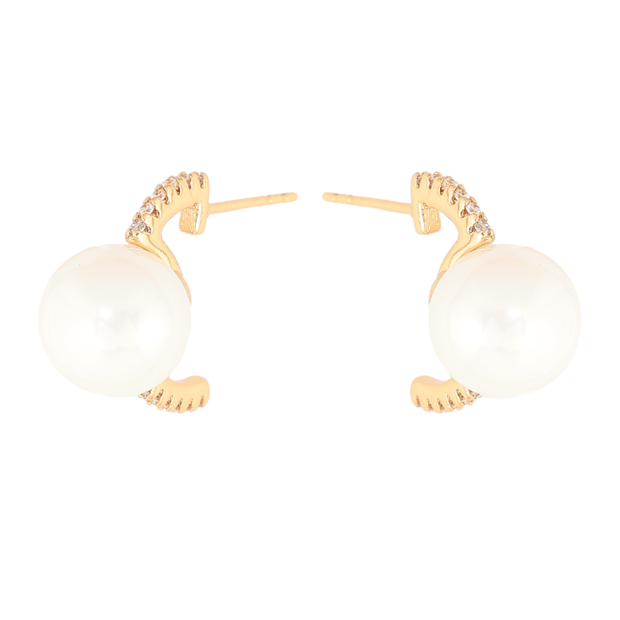 Серьги Xuping цвет Позолота 18К пусеты "Дуги с жемчужинами" фото №1 Серьги Xuping цвет Позолота 18К пусеты "Дуги с жемчужинами" фото №1