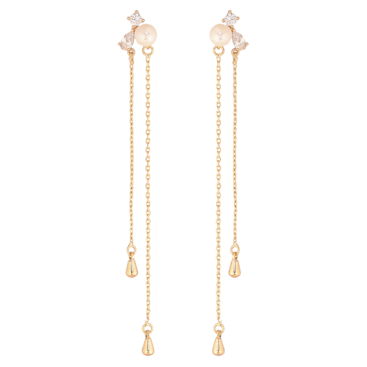 Сережки Xuping колір Позолота 18К пусети "Підвіски з кристалами та перлинами" фото №4
