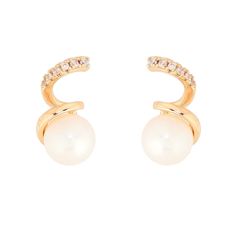 Сережки Xuping колір Позолота 18К пусети "Спіральки з перлинами" фото №1