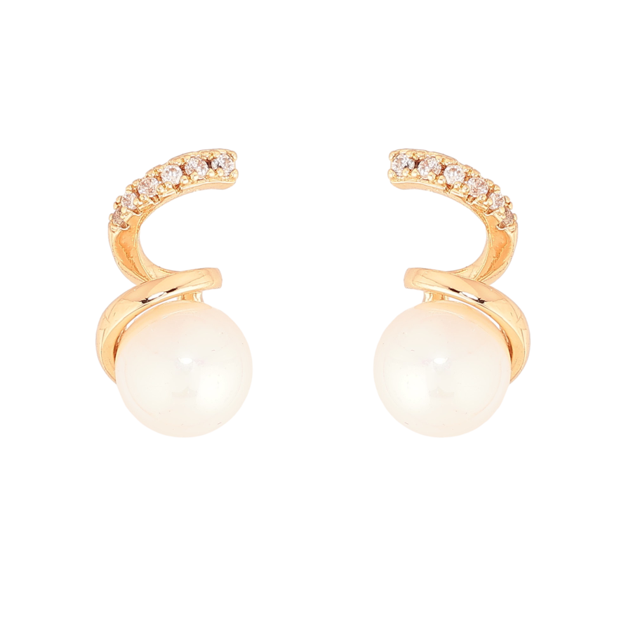 Сережки Xuping колір Позолота 18К пусети "Спіральки з перлинами" фото №1