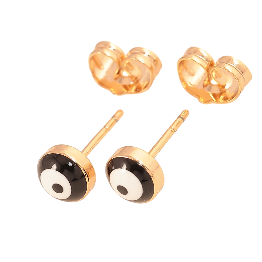 Сережки Xuping колір Позолота 18К пусети "Оберіг чорне око Фатіми" ø 6мм фото №1 Сережки Xuping колір Позолота 18К пусети "Оберіг чорне око Фатіми" ø 6мм фото №1