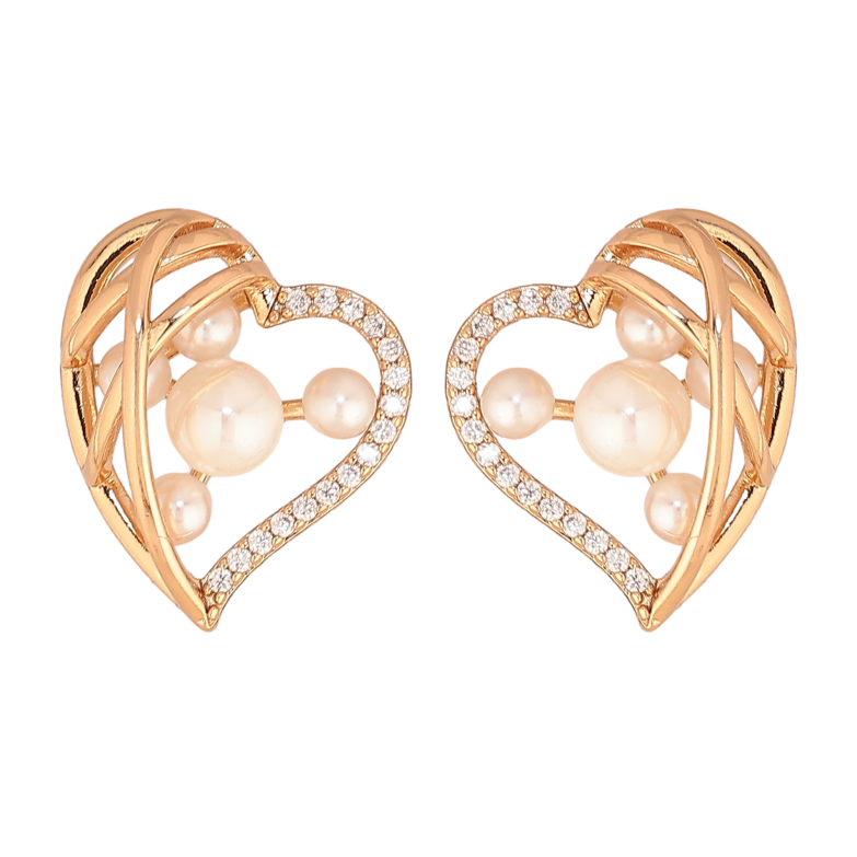Серьги Xuping цвет Позолота 18К пусеты "Сердечки с кристаллами и жемчужинами" фото №12