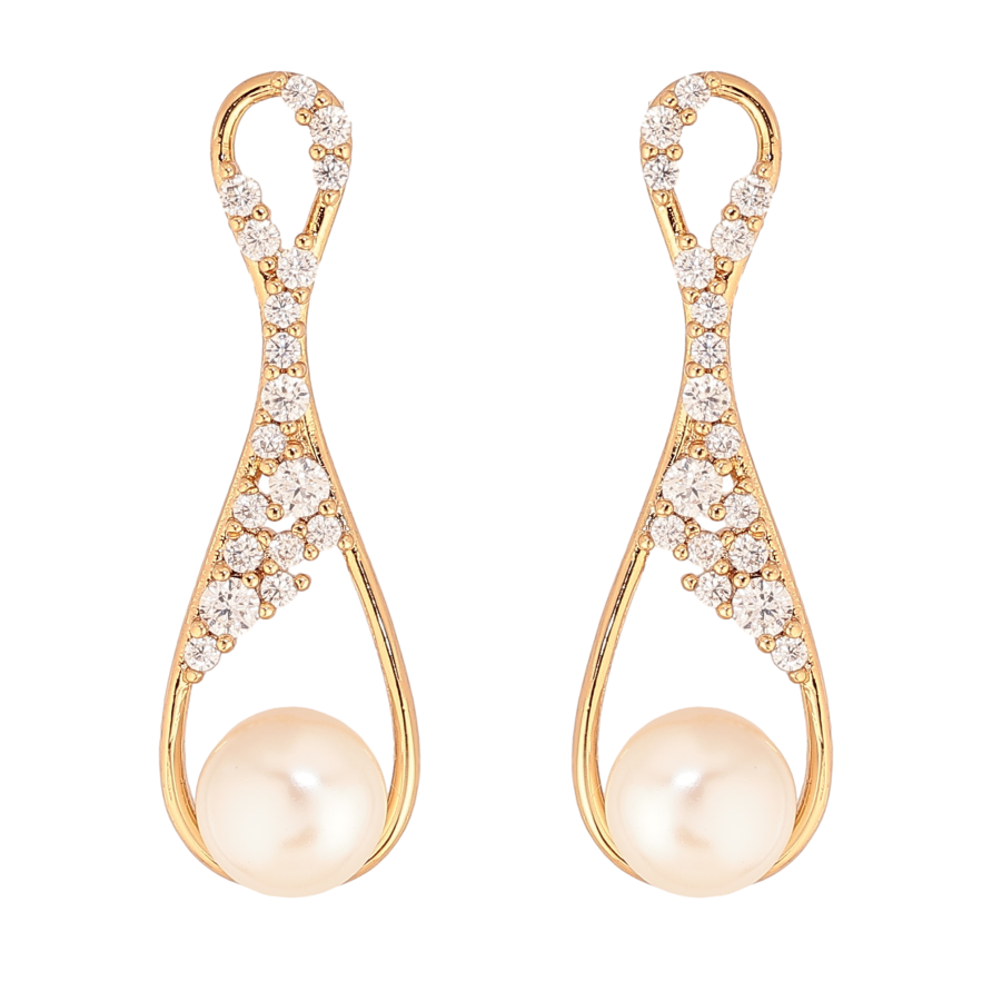 Серьги Xuping цвет Позолота 18К пусеты "Узор с кристаллами и жемчугом" фото №1 Серьги Xuping цвет Позолота 18К пусеты "Узор с кристаллами и жемчугом" фото №1