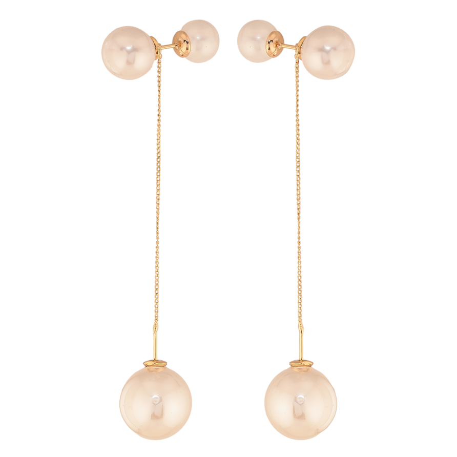 Серьги Xuping цвет Позолота 18К пусеты "Жемчужные подвески" ø 8мм, 10мм, 14мм 2 в 1 фото №1