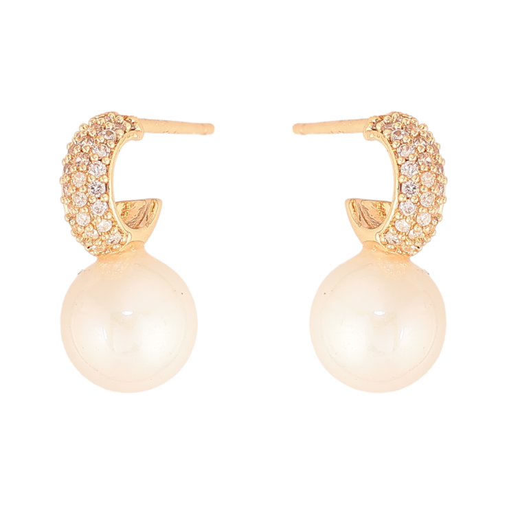 Сережки Xuping колір Позолота 18К пусети "Перлини на дужках з інкрустацією кристалами" фото №5