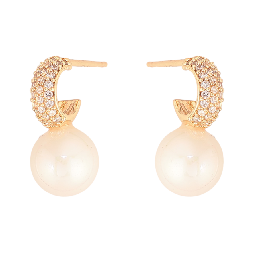 Сережки Xuping колір Позолота 18К пусети "Перлини на дужках з інкрустацією кристалами" фото №1 Сережки Xuping колір Позолота 18К пусети "Перлини на дужках з інкрустацією кристалами" фото №1