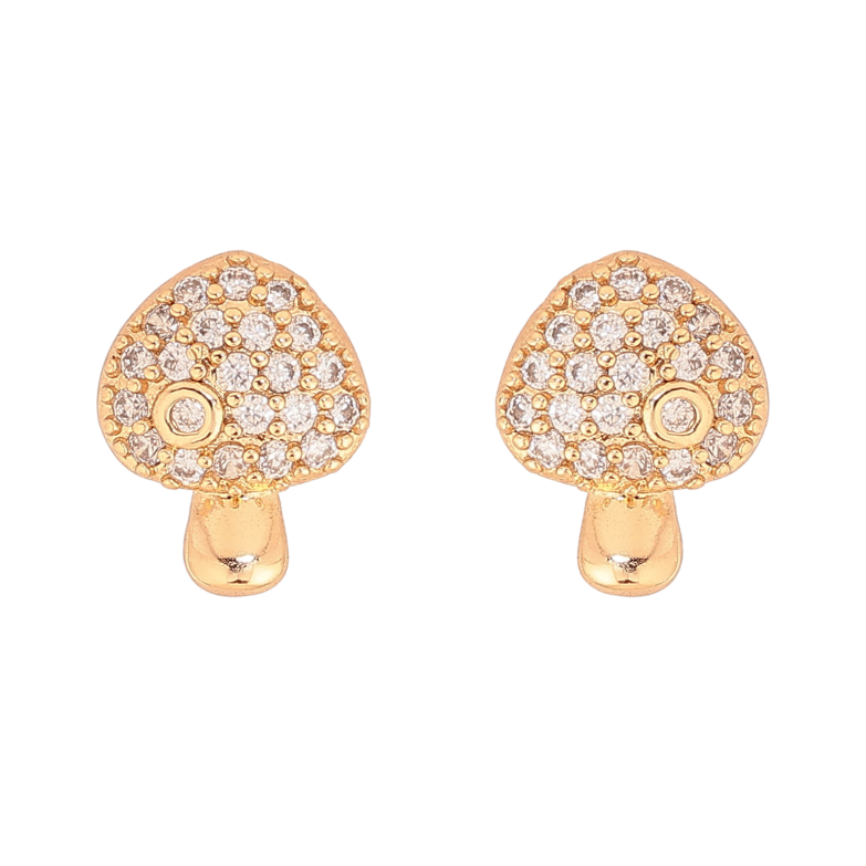 Серьги Xuping цвет Позолота 18К пусеты "Грибочки с инкрустацией кристаллами" фото №1