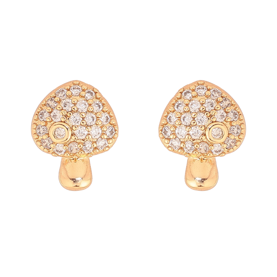 Серьги Xuping цвет Позолота 18К пусеты "Грибочки с инкрустацией кристаллами" фото №1