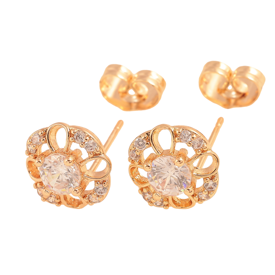 Серьги Xuping цвет Позолота 18К пусеты "Цветочки с кристаллами" фото №1