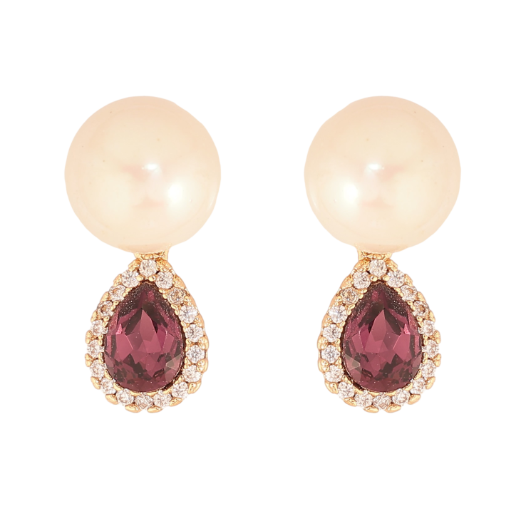 Серьги Xuping цвет Позолота 18К пусеты "Жемчужины с бордовыми кристаллами" фото №15 Серьги Xuping цвет Позолота 18К пусеты "Жемчужины с бордовыми кристаллами" фото №15