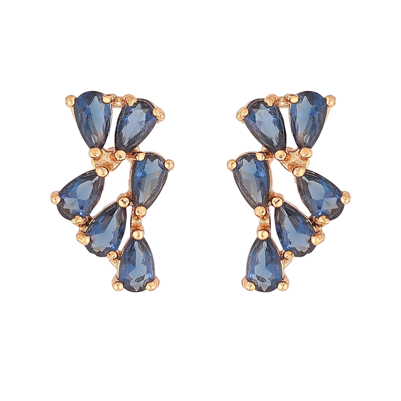 Серьги Xuping цвет Позолота 18К пусеты "Узор с синими кристаллами" фото №1