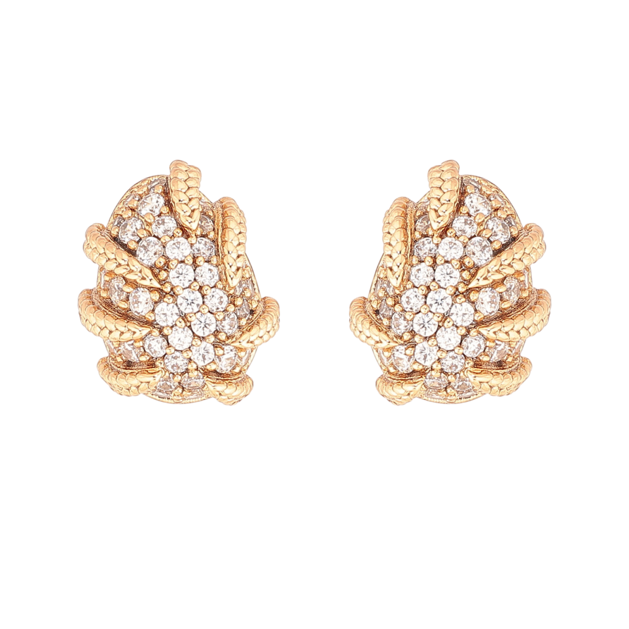 Серьги Xuping цвет Позолота 18К пусеты "Узор с кристаллами" фото №1