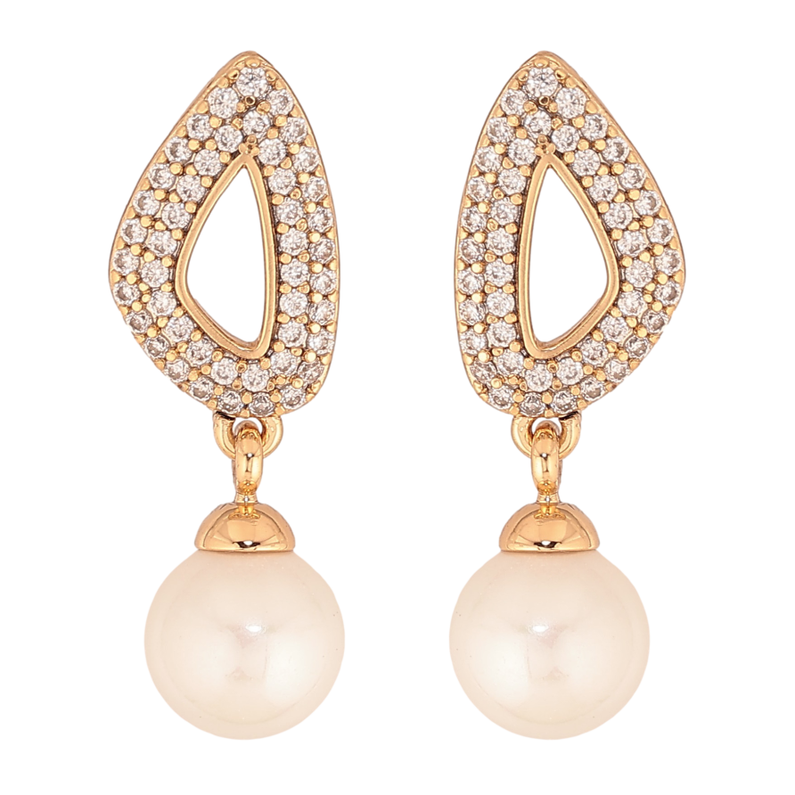 Серьги Xuping цвет Позолота 18К пусеты "Жемчужные подвески с инкрустацией кристаллами" фото №1