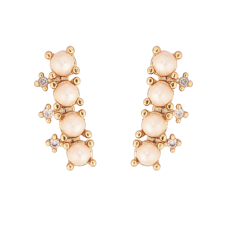 Сережки Xuping колір Позолота 18К пусети "Візерунок з перлинами та кристалами" фото №24