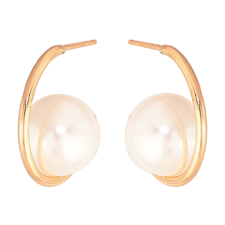 Серьги Xuping цвет Позолота 18К пусеты "Дужки с жемчужинами" фото №7