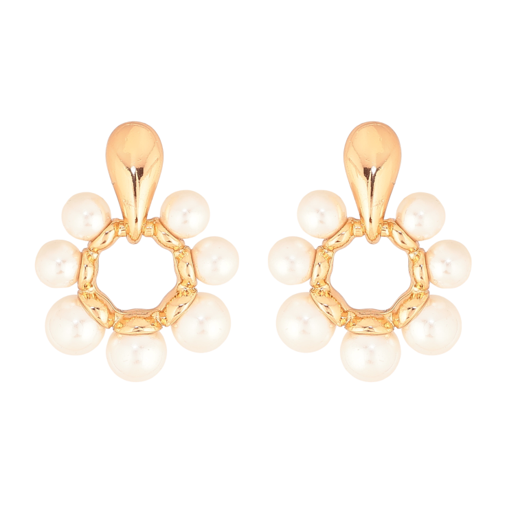 Сережки Xuping колір Позолота 18К пусети "Перлинні квіточки" фото №4