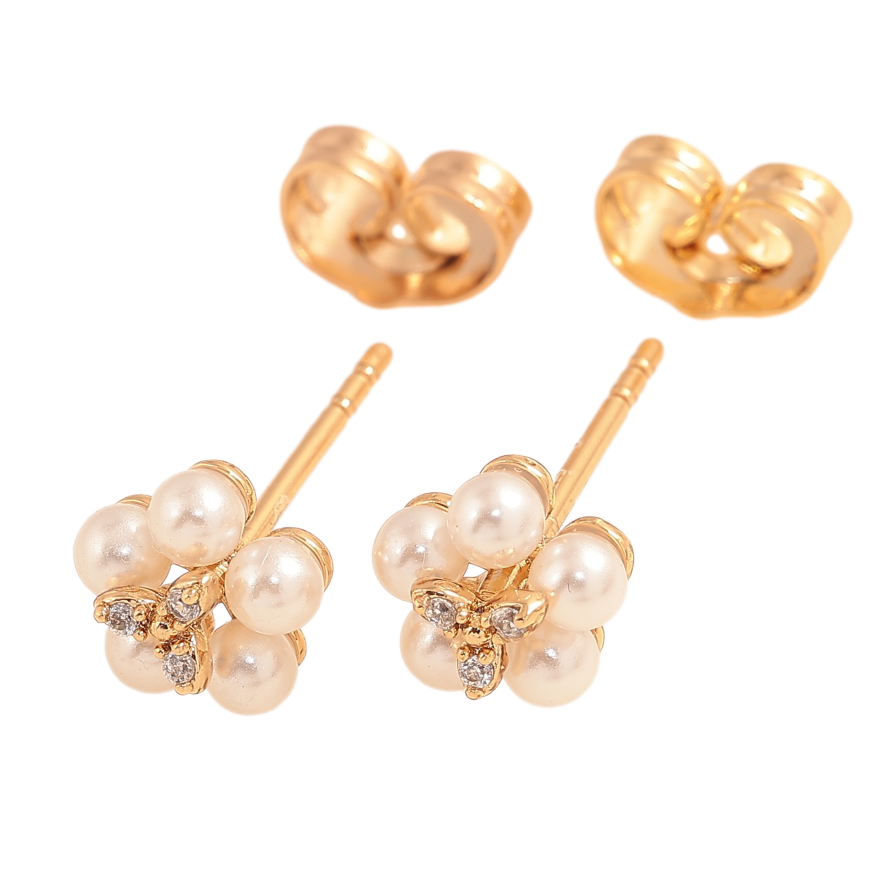 Сережки Xuping колір Позолота 18К пусети "Перлинні квіточки" фото №1 Сережки Xuping колір Позолота 18К пусети "Перлинні квіточки" фото №1
