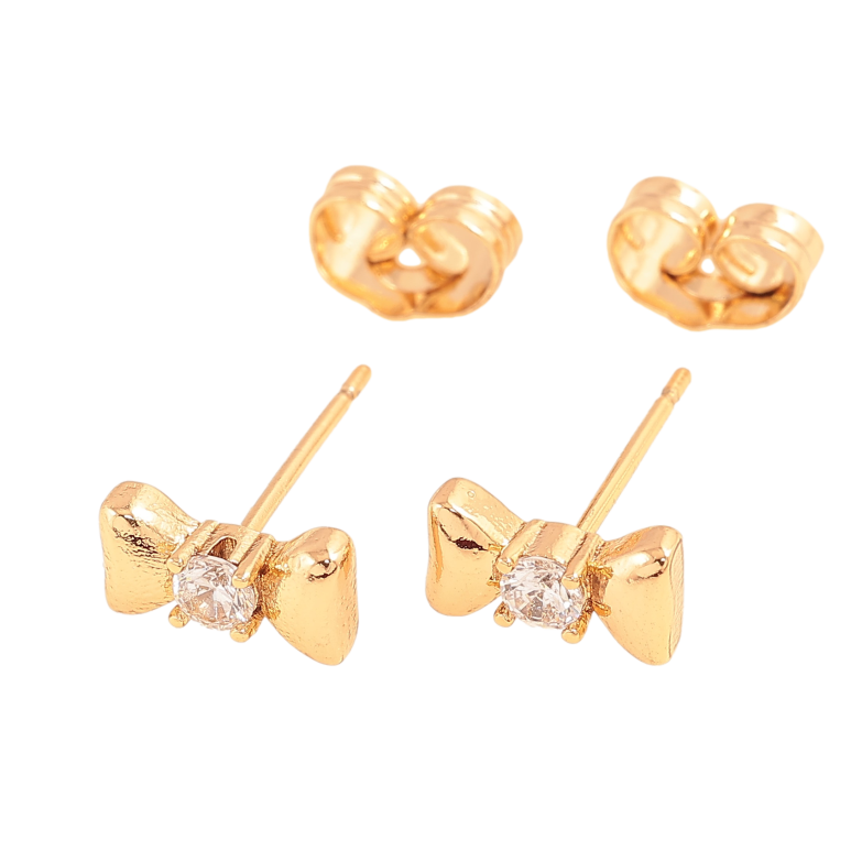 Сережки Xuping колір Позолота 18К пусети "Банти з кристалами" фото №1 Сережки Xuping колір Позолота 18К пусети "Банти з кристалами" фото №1