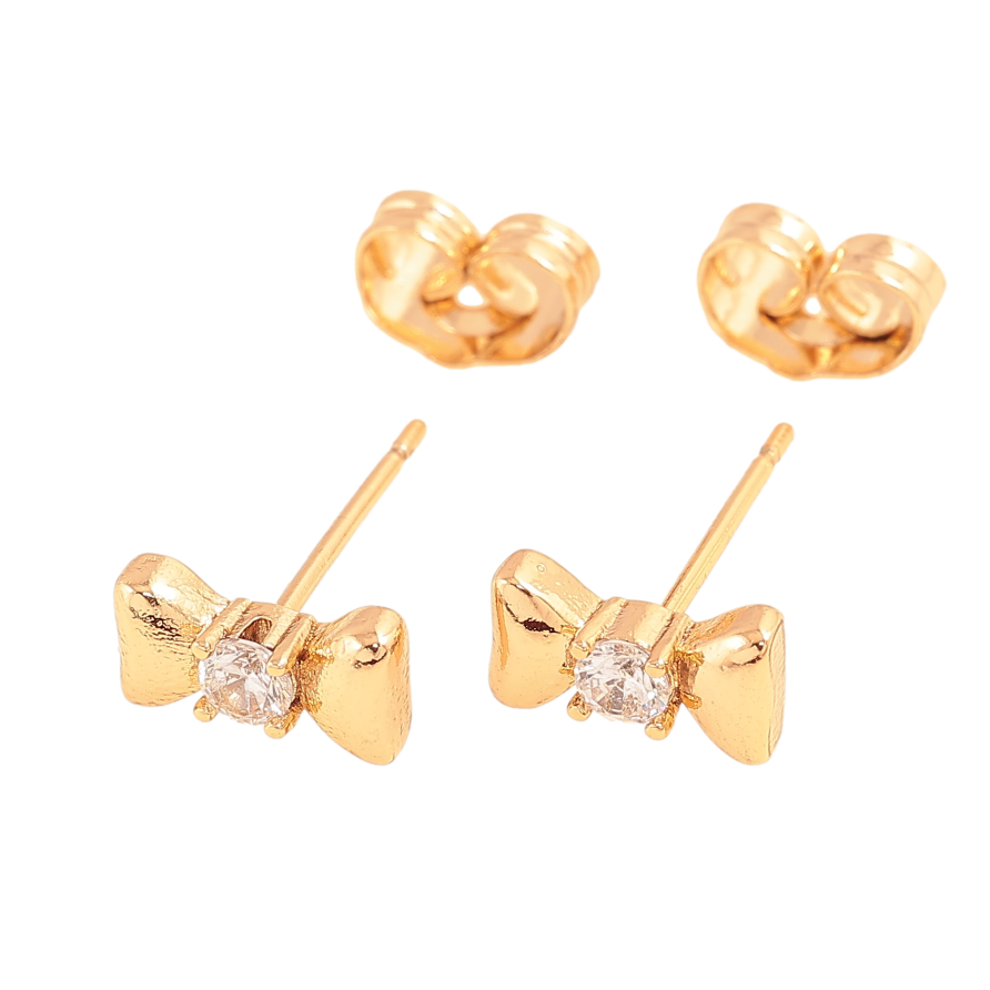 Сережки Xuping колір Позолота 18К пусети "Банти з кристалами" фото №1 Сережки Xuping колір Позолота 18К пусети "Банти з кристалами" фото №1