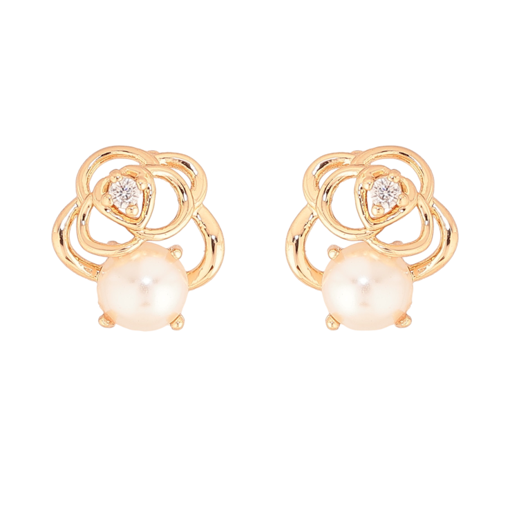 Сережки Xuping колір Позолота 18К пусети "Квіточки з перлинами" фото №24