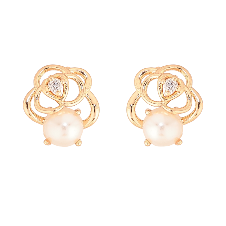 Серьги Xuping цвет Позолота 18К пусеты "Цветочки с жемчужинами" фото №2