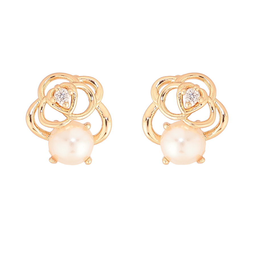 Серьги Xuping цвет Позолота 18К пусеты "Цветочки с жемчужинами" фото №1