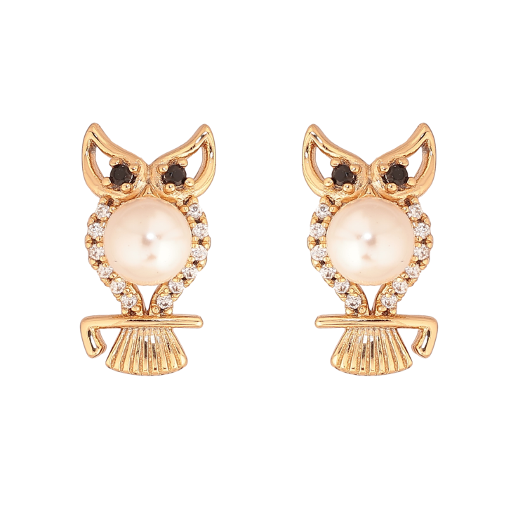 Сережки Xuping колір Позолота 18К пусети "Сови з перлами та кристалами" фото №10