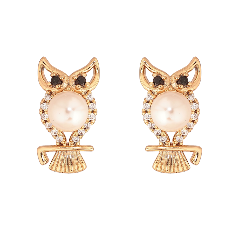 Сережки Xuping колір Позолота 18К пусети "Сови з перлами та кристалами" фото №1