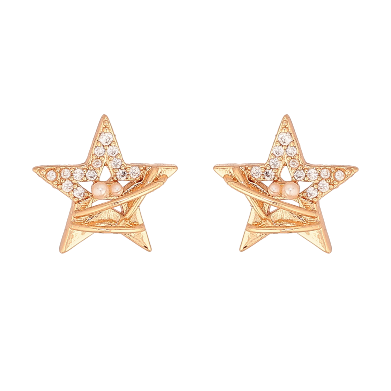 Серьги Xuping цвет Позолота 18К пусеты "Звездочки с кристаллами" фото №2