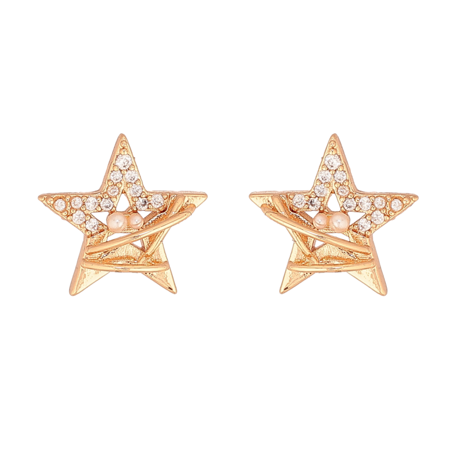 Сережки Xuping колір Позолота 18К пусети "Зірочки з кристалами" фото №1