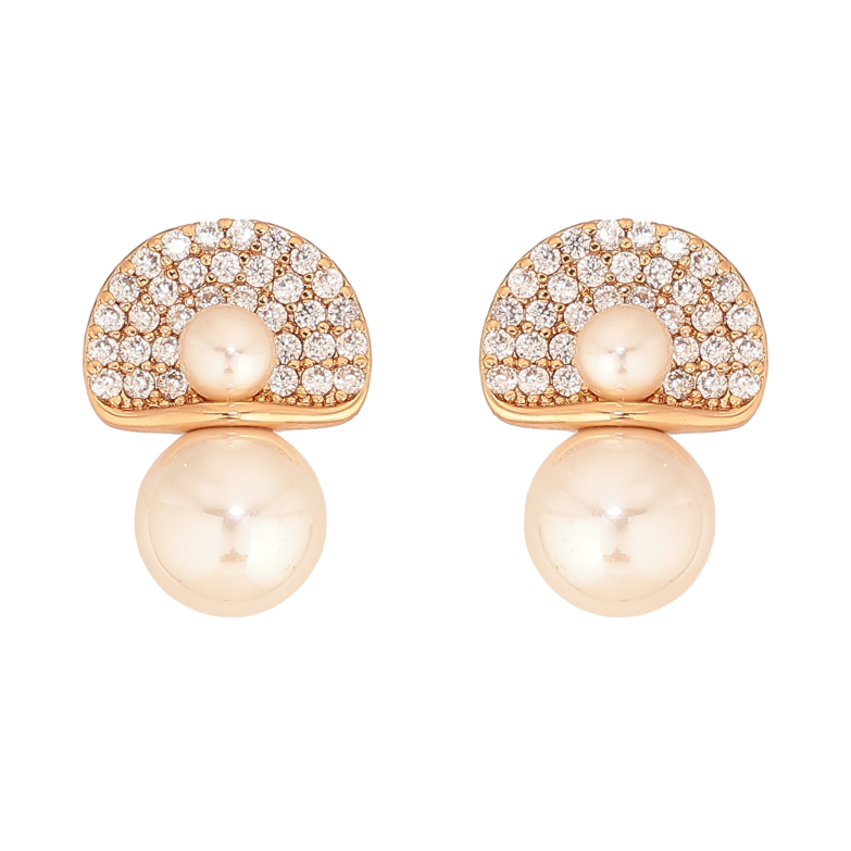 Серьги Xuping цвет Позолота 18К пусеты "Узор с жемчужинами и кристаллами" фото №1 Серьги Xuping цвет Позолота 18К пусеты "Узор с жемчужинами и кристаллами" фото №1