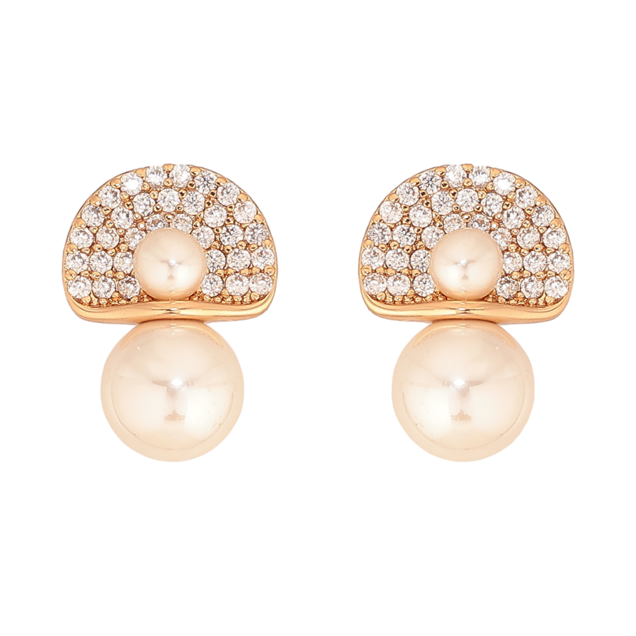 Серьги Xuping цвет Позолота 18К пусеты "Узор с жемчужинами и кристаллами" фото №1 Серьги Xuping цвет Позолота 18К пусеты "Узор с жемчужинами и кристаллами" фото №1