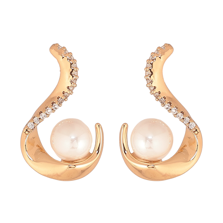 Серьги Xuping цвет Позолота 18К пусеты "Декоративный узор с жемчужинами" фото №22