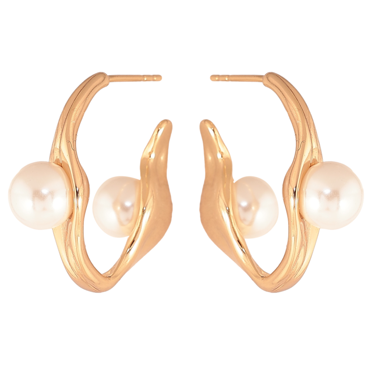 Сережки Xuping колір Позолота 18К пусети "Дуги з перлинами" фото №10